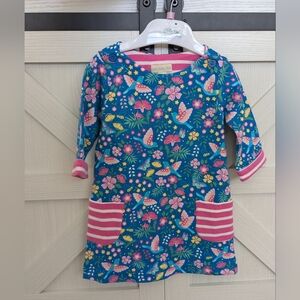 JoJo Maman Bebe Blue and Pink Floral Dress - 6-12m